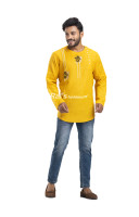 Yellow Cotton Silk Embroidery Worked Short Kurta For Men (KRP1)